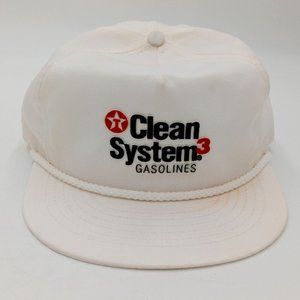 Vintage Texaco Clean System 3 Gasolines Snapback Trucker Hat 1980s Dad Cap White